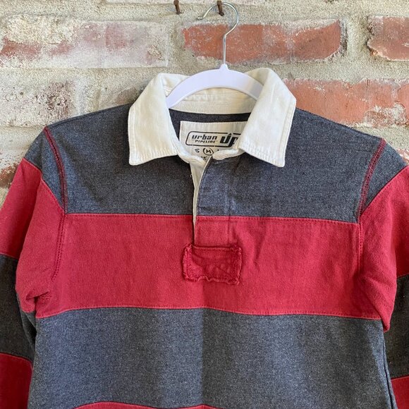 Urban Pipeline Boys Rugby shirt, Collared, Maroon & Gray, Cotton, Size M. - Picture 2 of 8